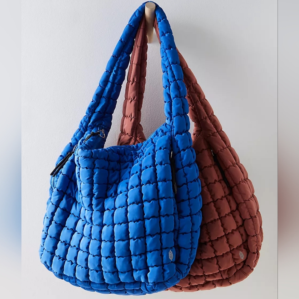 FP Movement French Blue Quilted Carryall Tote Bag Shoulder Gym Hobo Free People
